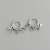 Boho 925 Silver Star Moon Tassel Stud Earrings
