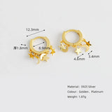Boho 925 Silver Star Moon Tassel Stud Earrings