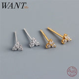 925 Sterling Silver Zircon Clover Stud Earrings for Women Flower Jewelry
