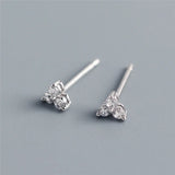 925 Sterling Silver Zircon Clover Stud Earrings for Women Flower Jewelry