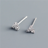 925 Sterling Silver Zircon Clover Stud Earrings for Women Flower Jewelry