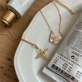 925 Silver Cross Rose Flower Pendant Necklace Cuban Chain for Women