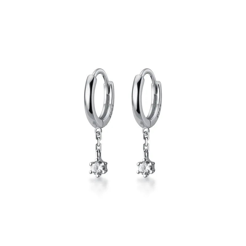 925 Silver Zircon Tassel Stud Earrings for Women
