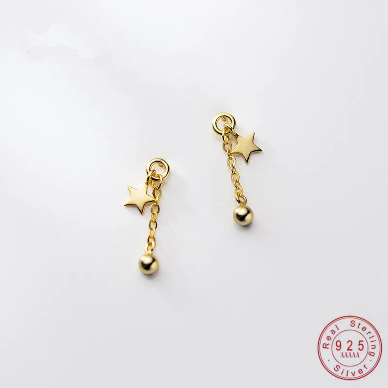 925 Silver Star Pentagram Drop Earrings for Women