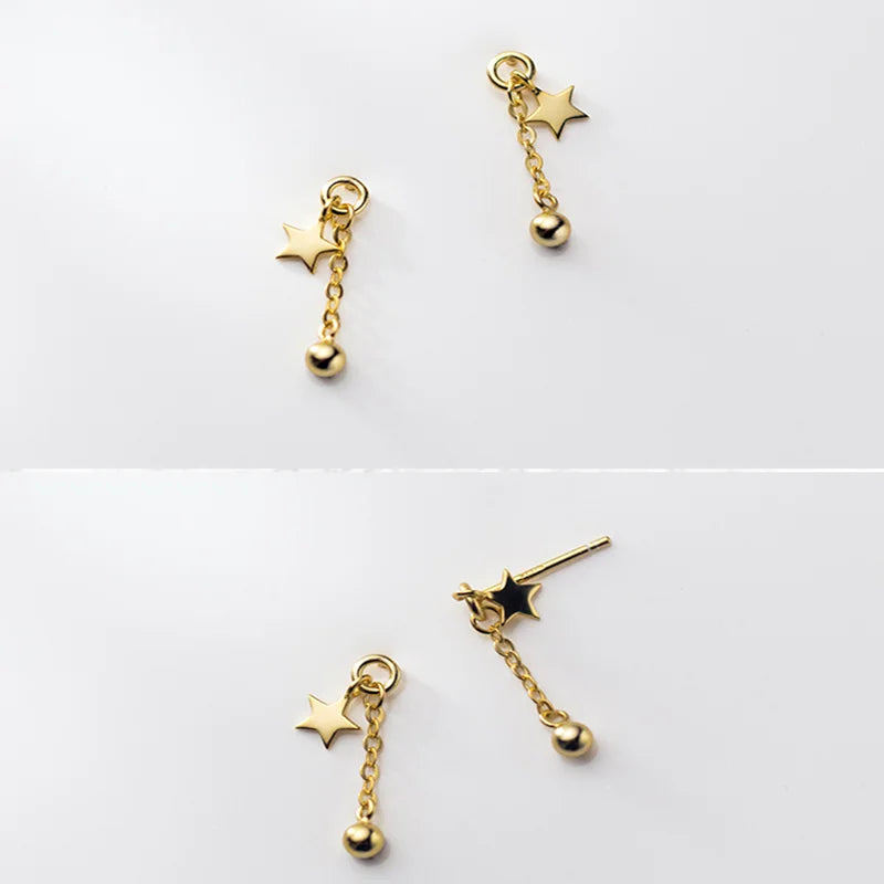 925 Silver Star Pentagram Drop Earrings for Women