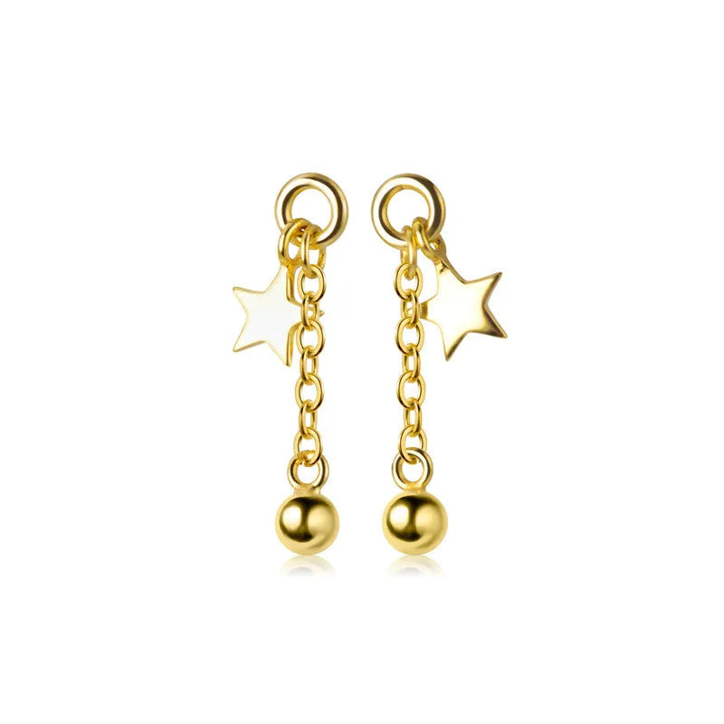 925 Silver Star Pentagram Drop Earrings for Women