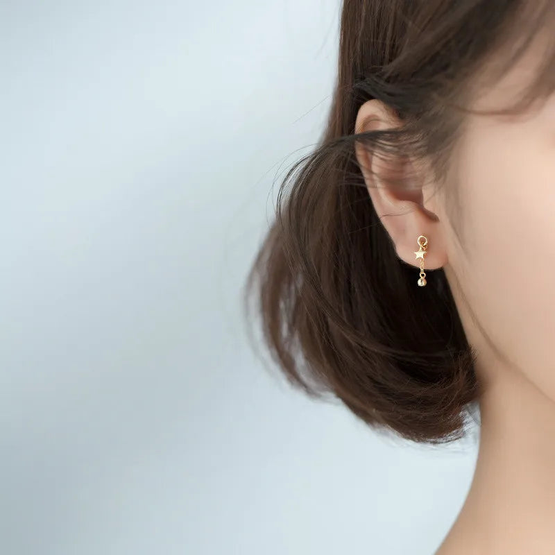 925 Silver Star Pentagram Drop Earrings for Women