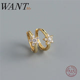 925 Silver Star Zircon Ear Buckle Women Party Jewelry Earrings