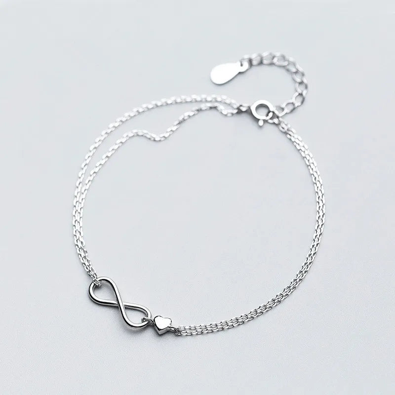 925 Silver Infinite Love Heart Charm Bracelet for Women
