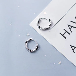 Minimalist Twisted Rope Round Ear Buckle 925 Sterling Silver Earrings