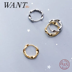 Minimalist Twisted Rope Round Ear Buckle 925 Sterling Silver Earrings