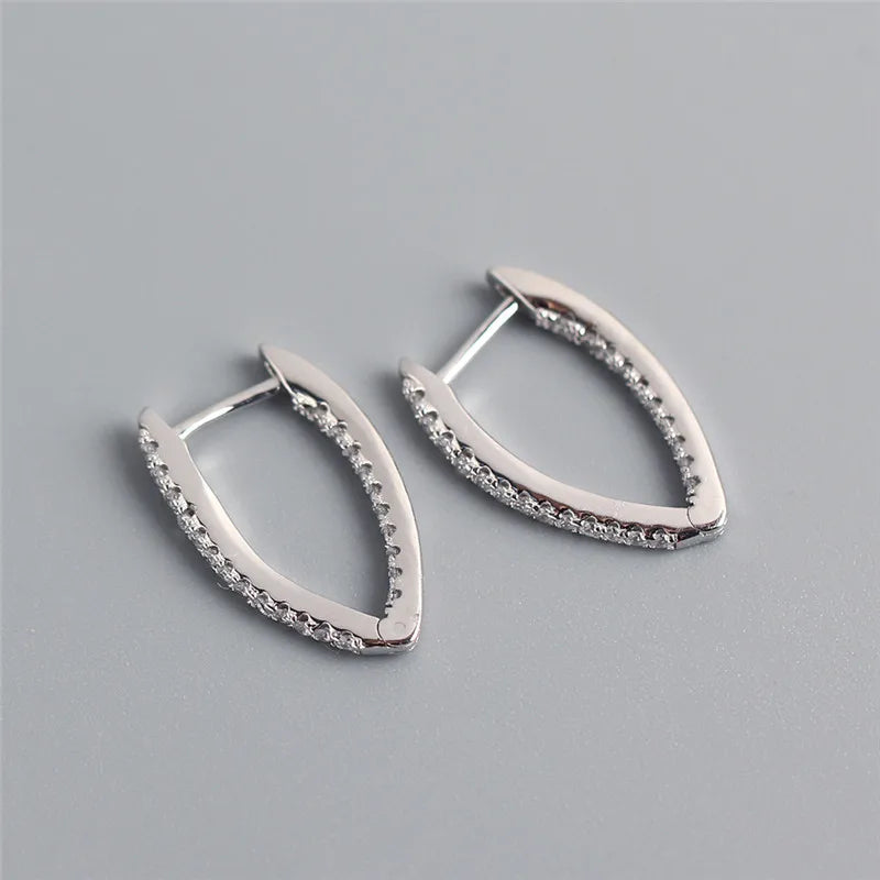 Pave Crystal Zircon 925 Silver V Stud Earring