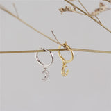 925 Silver Moon Studs Earrings Pave Zircon Women's Jewelry