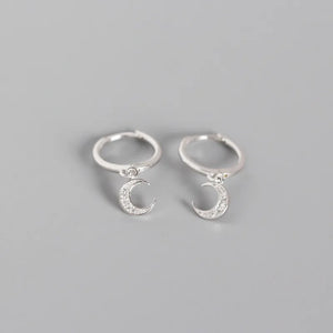 925 Silver Moon Studs Earrings Pave Zircon Women's Jewelry