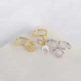 925 Silver Moon Studs Earrings Pave Zircon Women's Jewelry