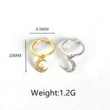 925 Silver Moon Studs Earrings Pave Zircon Women's Jewelry
