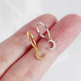 925 Silver Moon Studs Earrings Pave Zircon Women's Jewelry