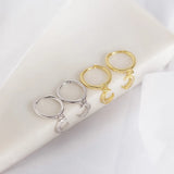 925 Silver Moon Studs Earrings Pave Zircon Women's Jewelry