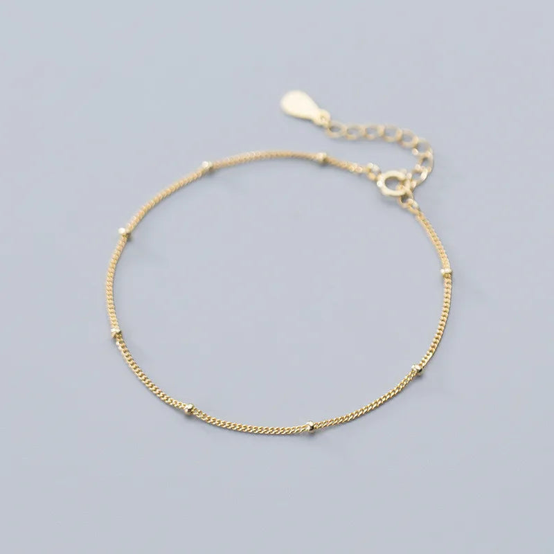Minimalist Round Bead Link Chain Charm Bracelet for Women