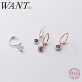 Minimalist Round Zircon Stud Earrings 925 Sterling Silver Gothic Jewelry