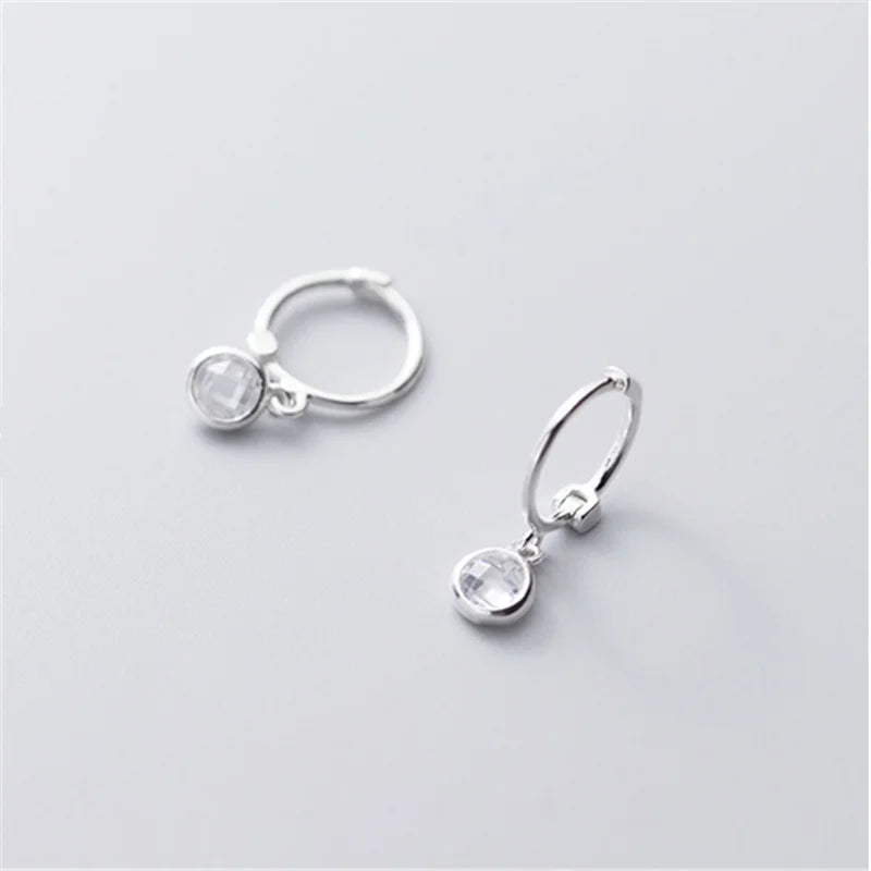 Minimalist Round Zircon Stud Earrings 925 Sterling Silver Gothic Jewelry