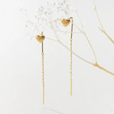 925 Silver Golden Love Heart Chain Drop Earrings for Women
