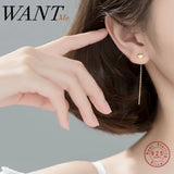 925 Silver Golden Love Heart Chain Drop Earrings for Women