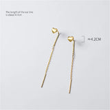 925 Silver Golden Love Heart Chain Drop Earrings for Women