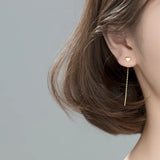 925 Silver Golden Love Heart Chain Drop Earrings for Women