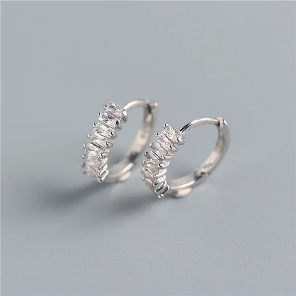 Rectangular Crystal Zircon Stud Earrings 925 Silver