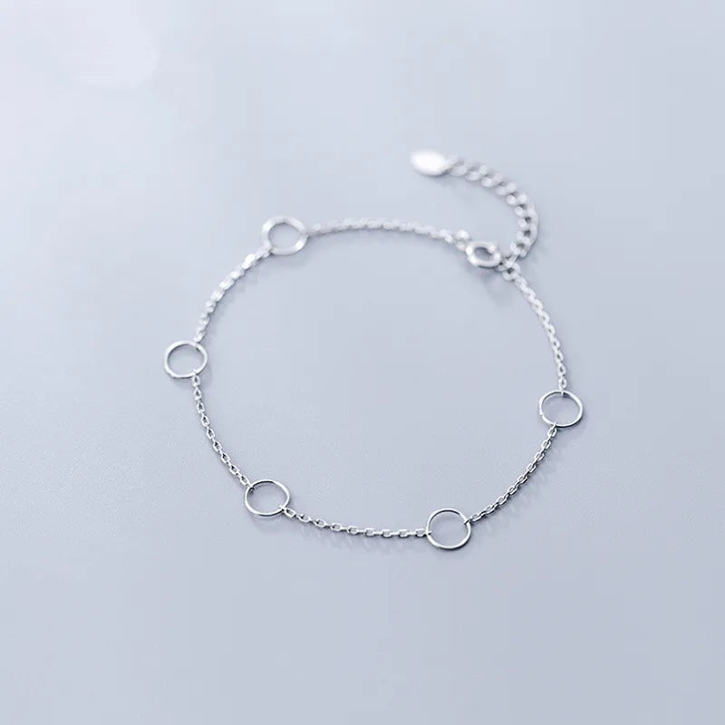 925 Sterling Silver Minimalist Hollow Circle Bracelet for Women