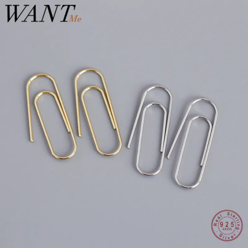 925 Sterling Silver Paper Clips Earrings for Women Party Jewelry