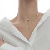 925 Silver Crystal Star Moon Tassel Necklace Wedding Jewelry