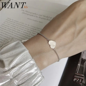 925 Sterling Silver Love Heart Chain Bracelet Wedding Jewelry