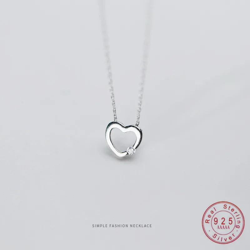 925 Silver Love Heart Clavicle Chain Pendant Necklace for Women