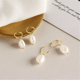 Baroque Round Ear Hoop Pearl Drop Earrings