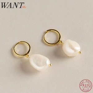 Baroque Round Ear Hoop Pearl Drop Earrings