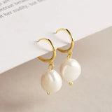 Baroque Round Ear Hoop Pearl Drop Earrings