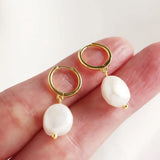 Baroque Round Ear Hoop Pearl Drop Earrings