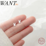 925 Silver Bunny Rabbit Stud Earrings for Women - Birthday Gift