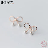 925 Silver Bow Stud Earrings Women Party Jewelry Teen Gift