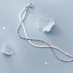 925 Silver Double Bead Charm Chain Bracelet for Women