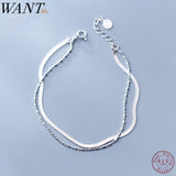 925 Silver Double Bead Charm Chain Bracelet for Women