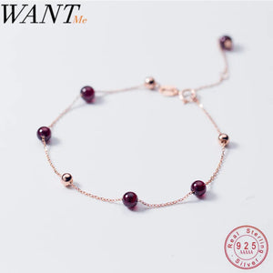 925 Silver High Garnet Bead Chain Bracelet Women's Party Jewelry