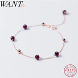925 Silver High Garnet Bead Chain Bracelet Women's Party Jewelry
