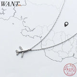 925 Silver CZ Airplane Pendant Necklace for Women