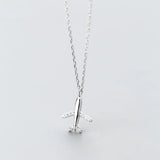 925 Silver CZ Airplane Pendant Necklace for Women