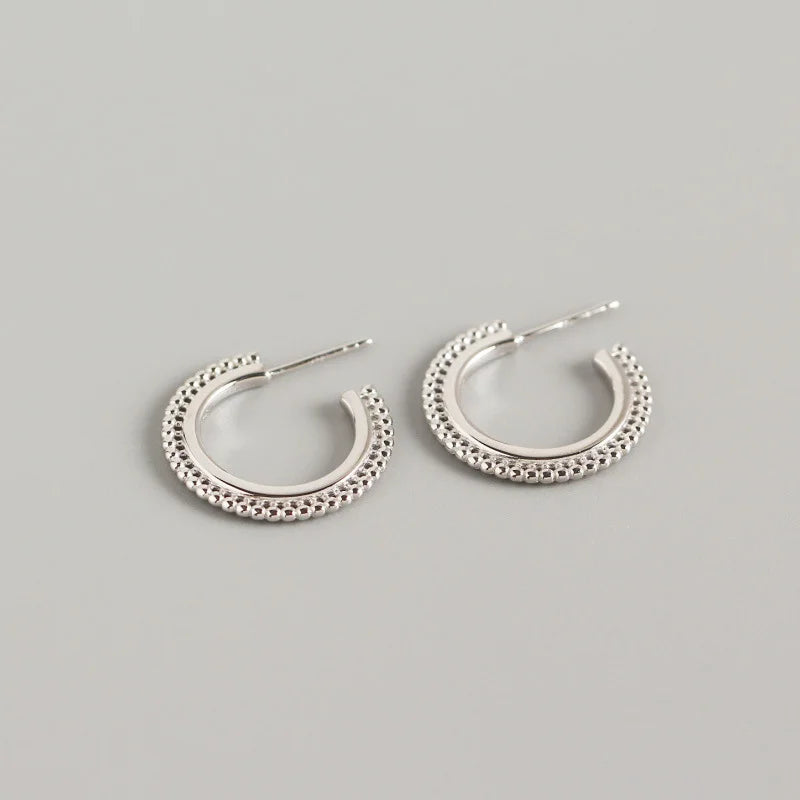 925 Silver Geometric Round Bead C Stud Earrings for Women