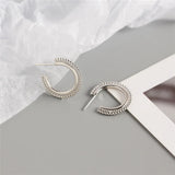 925 Silver Geometric Round Bead C Stud Earrings for Women