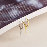 925 Silver Triangle Crystal Zircon Tassel Stud Earrings
